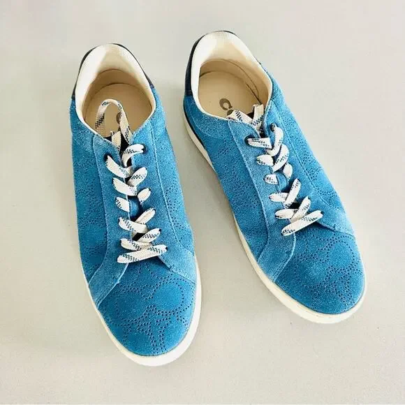 COACH Cobalt Blue White Perforated Logo Suede Clip C Mens Low Top Sneakers 8.5 - Picture 11 of 15
